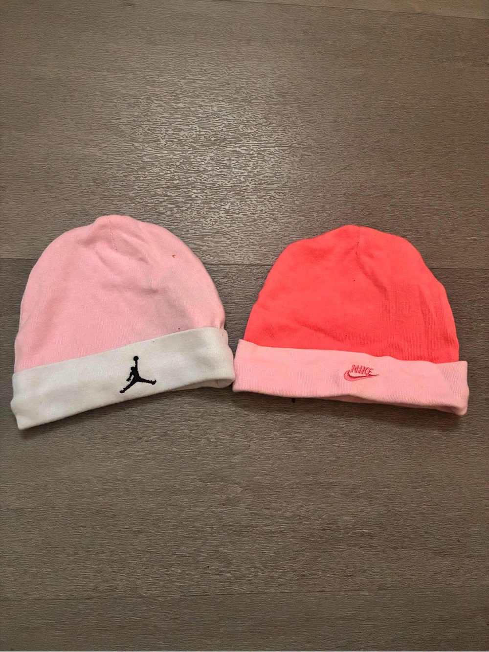 0-6 Months Baby Girls Nike & Jordan Pink Beanie Hat 2 Pc Bundle